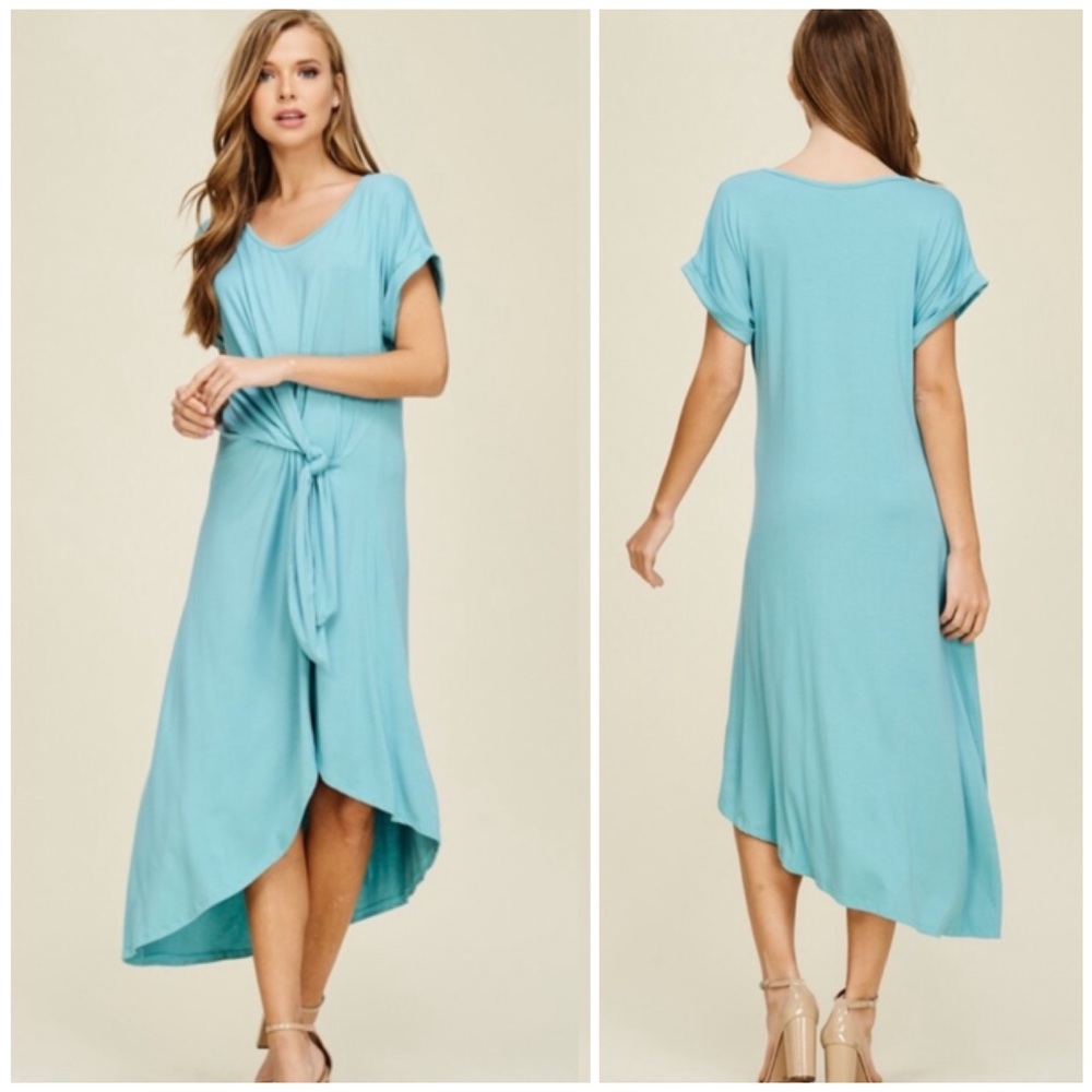 LAST3️⃣//SKY BLUE FRONT TIE MIDI DRESS - Picture 2 of 9